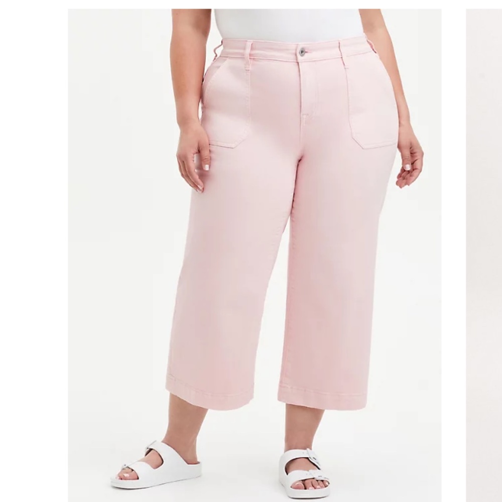 CROP HIGH RISE WIDE LEG JEAN - VINTAGE STRETCH PINK 14